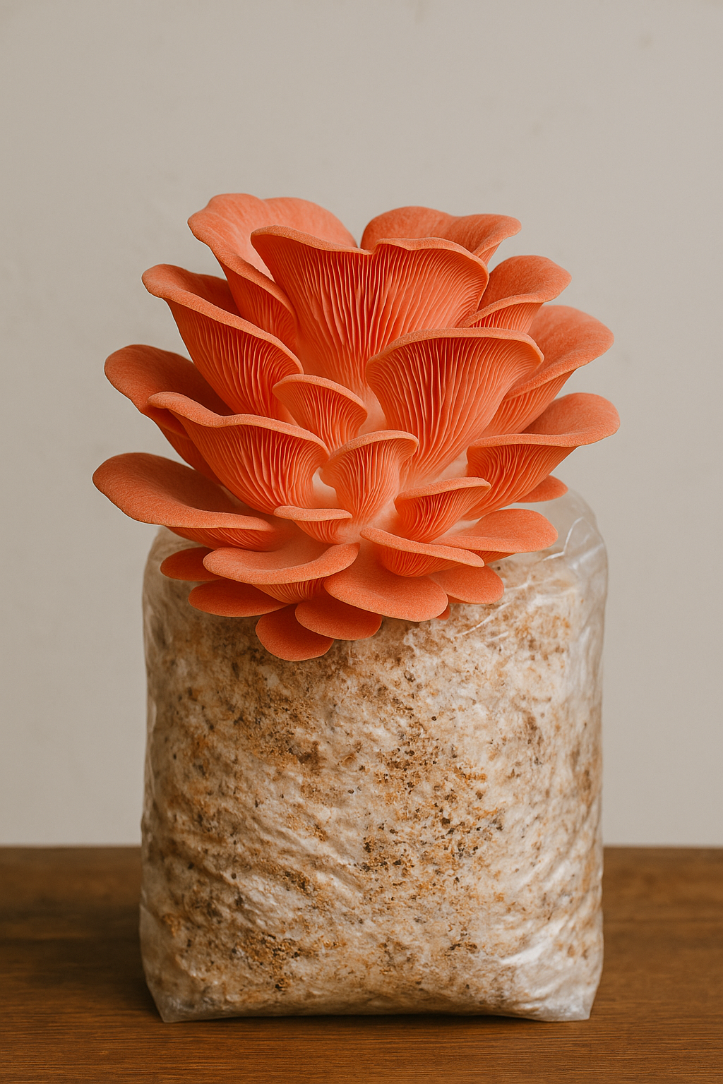 Pink Oyster Mushroom Kit showing vibrant pink clusters