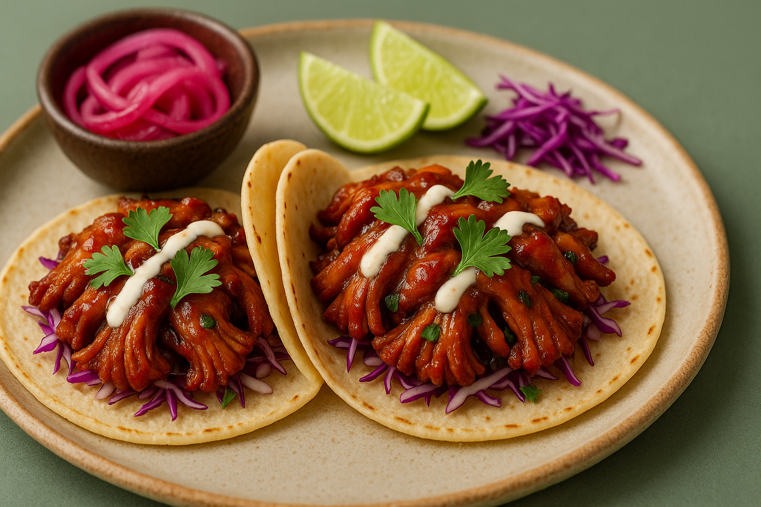 Pink oyster mushroom tacos
